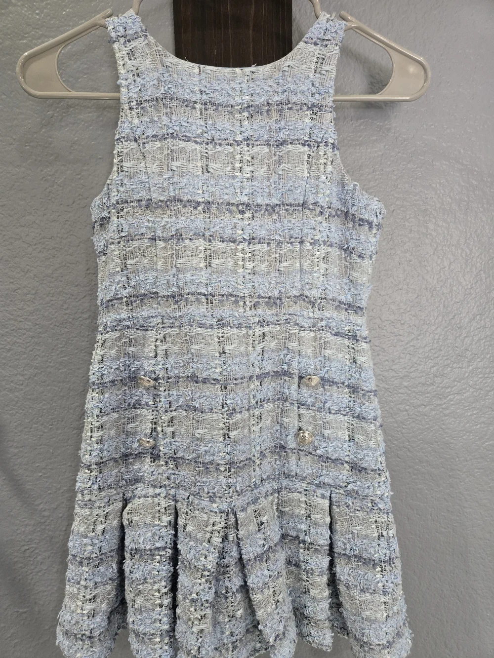 Bardot Light Blue and Cream Tweed Blazer & Skirt Set